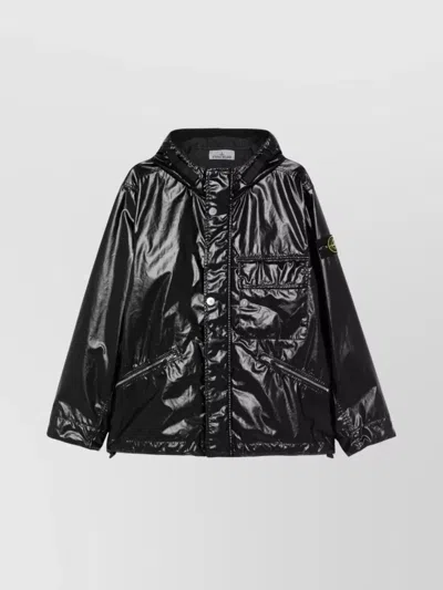 Stone Island Shiny Finish Hooded Padded Jacket In Black