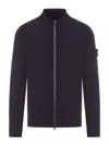 Stone Island Compass Patch Zipped Sweatshirt In Azul Oscuro
