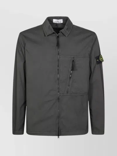 Stone Island Shirt Jacket With Pockets And Collar In Gray