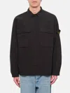 Stone Island Compass-patch Zip-up Overshirt In Black