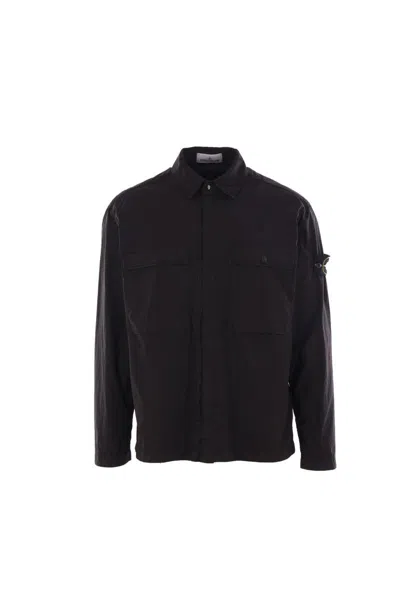 Stone Island 4100031 Diagonal Linen_ Ghost In Black