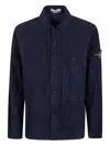 Stone Island Collared Front Pocket Textured Fabric Jacket In Blue