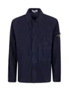 Stone Island Collared Front Pocket Textured Fabric Jacket In Blue