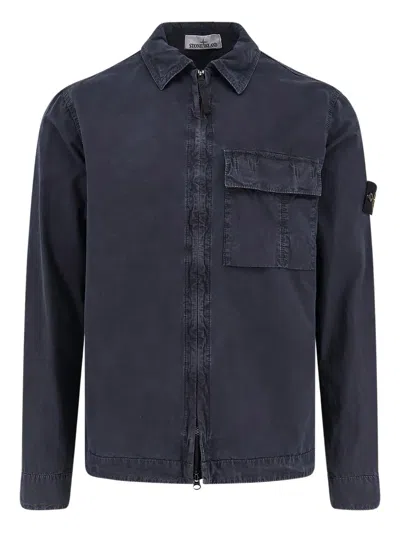 Stone Island Zip Pocket Shirt Jacket In Blue