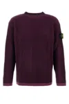 Stone Island Crew Neck Wool Sweater With Ribbed Texture In Darkburgundy