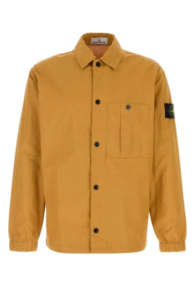 Stone Island Double-coated Cotton Washed Overshirt In Yellow