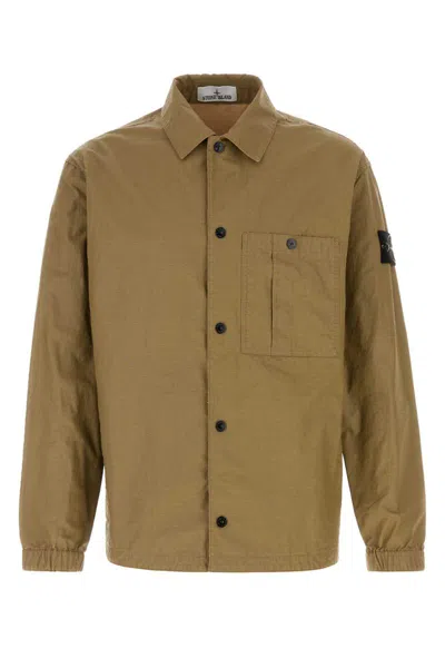 Stone Island Logo Patch Buttoned Shirt In Green