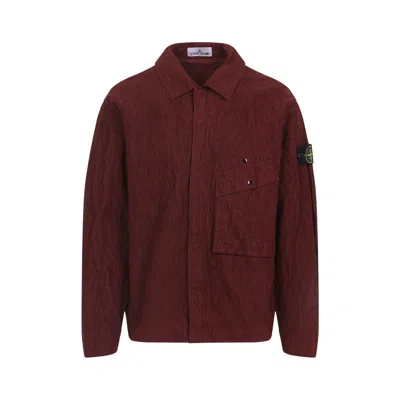 Stone Island Maroon Long Sleeves Logo Shirt In Burgundy
