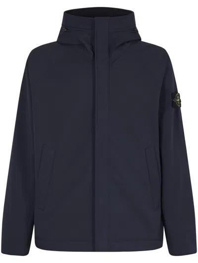 Stone Island Short Blue Parka With Iconic Logo Patch