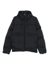 Stone Island Blue Down Jacket With Drawstring Hood And Logo Patch On The Sleeve In Tech Fabric Man In Blue