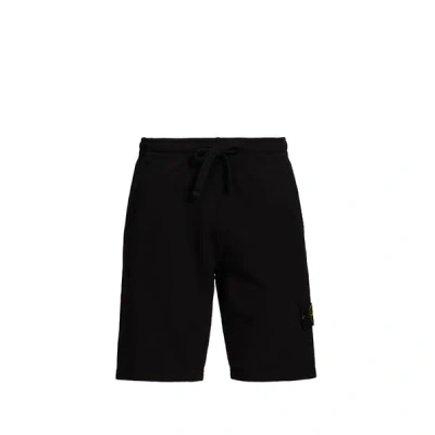 Stone Island Mens Black Brand-patch Drawstring-waist Stretch-cotton Shorts