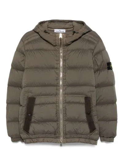 Stone Island Short Hooded Down Jacket In Green