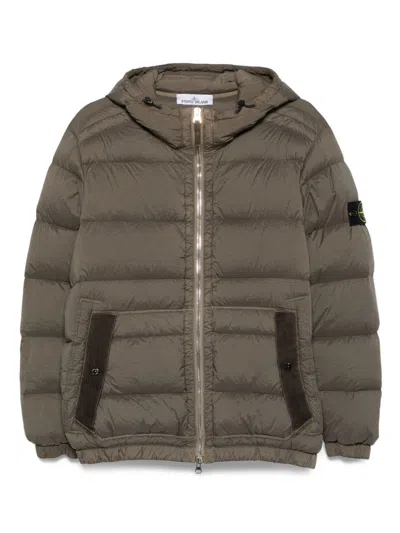 Stone Island Short Hooded Down Jacket In Gray