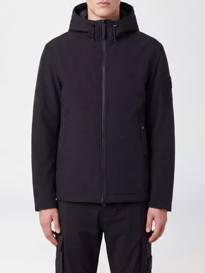 Stone Island Short Hooded Tech Fabric Windbreaker With Logo Patch In Black