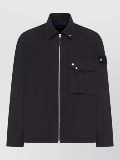 Stone Island Short Jacket Long Sleeves Front Pocket Buttons In Black
