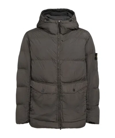 Stone Island Short Nylon Down Parka In Black