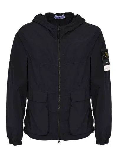 Stone Island Short Nylon Parka In Blue