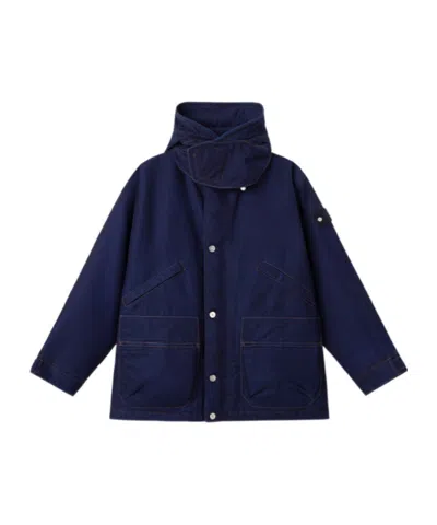 Stone Island Short Padded Parka With Detachable Hood In Blue