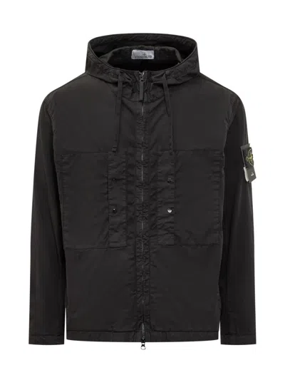 Stone Island Short Parka In Black