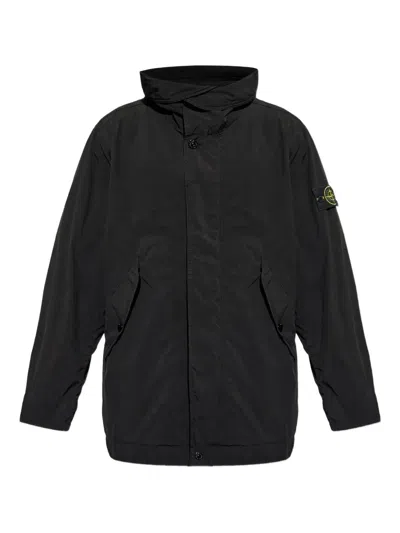 Stone Island Short Parka In Black