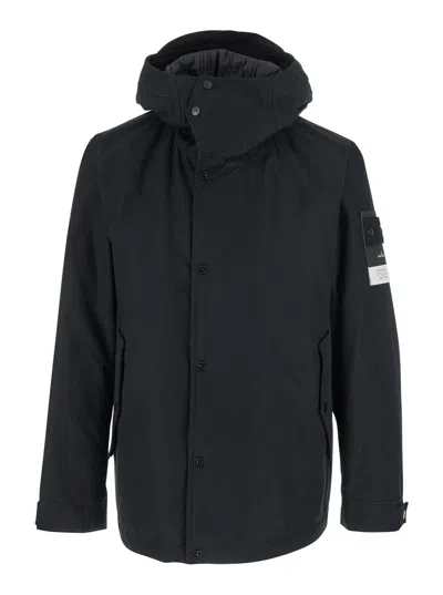 Stone Island Short Parka In Black