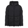 Stone Island Blue Down Jacket With Drawstring Hood And Logo Patch On The Sleeve In Tech Fabric Man In Black