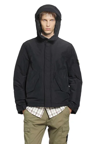 Stone Island Short Parka In Black