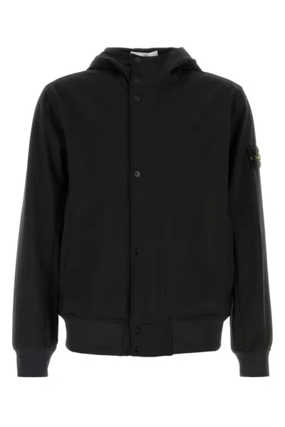 Stone Island Short Parka In Black
