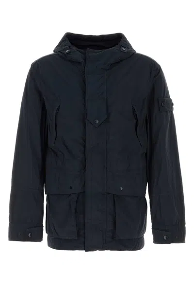 Stone Island Short Parka - Navy Blue In Metallic