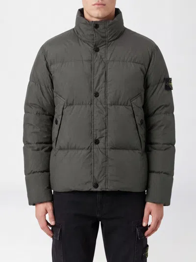 Stone Island Short Quilted Water-repellent Nylon Down Jacket With Logo In Green