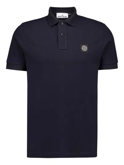 Stone Island Short-sleeve Logo-patch Polo Shirt In Blue