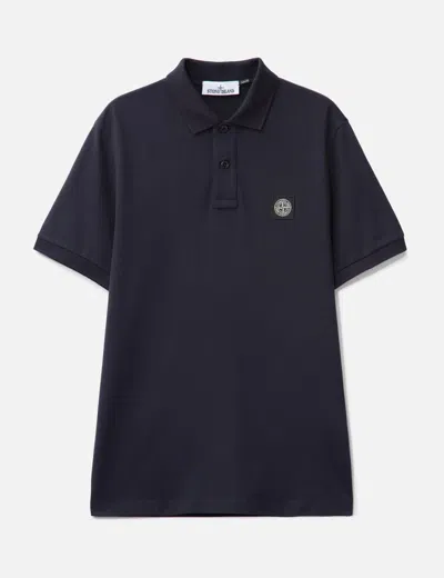 Stone Island Short-sleeve Polo Shirt With Compass Patch In Blue