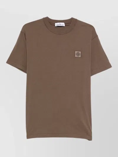 Stone Island Short Sleeve T Shirt Ribbed Neckline In Brown