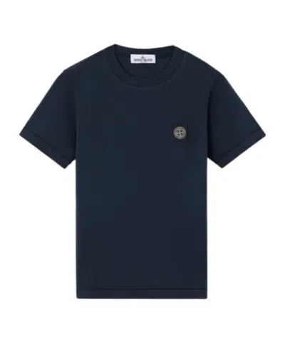 Stone Island Short-sleeve T-shirt With Compass Patch And Chain Stitching In Blue