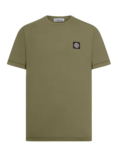 Stone Island Slim Fit Cotton Jersey T-shirt With Compass Patch In Green