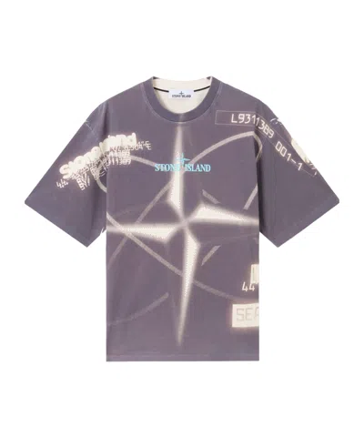 STONE ISLAND STONE ISLAND LOGO PRINTED CREWNECK T-SHIRT