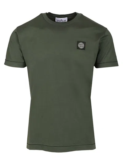 Stone Island Short-sleeved Cotton Jersey T-shirt In Green
