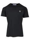 Stone Island Navy Blue Cotton T-shirt With Logo Patch In Black