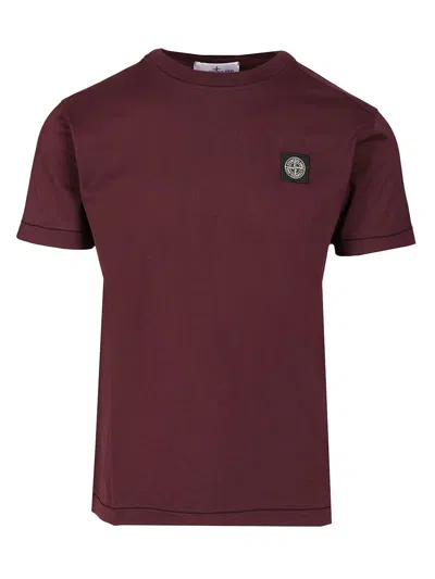 Stone Island Short-sleeved Cotton Jersey T-shirt In Burgundy
