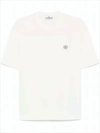Stone Island Short-sleeved Crew Neck T-shirt With Subtle Emblem Patch In White