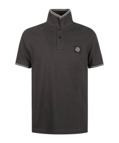 Stone Island Short-sleeved Polo Shirt In Charcoal-grey