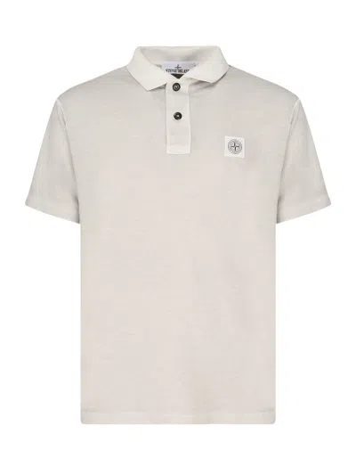Stone Island Short-sleeved Polo Shirt With Compass Patch In Beige