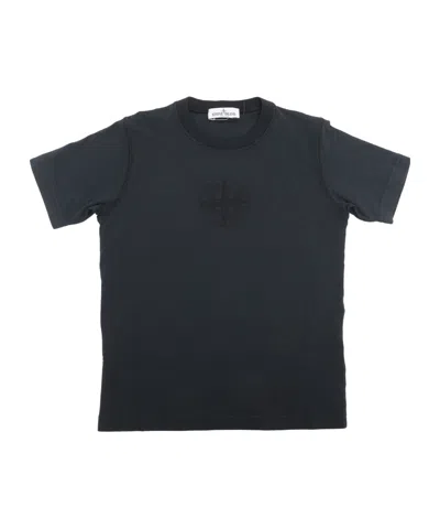 Stone Island Kids' Short-sleeved Round Collar T-shirt In Blue