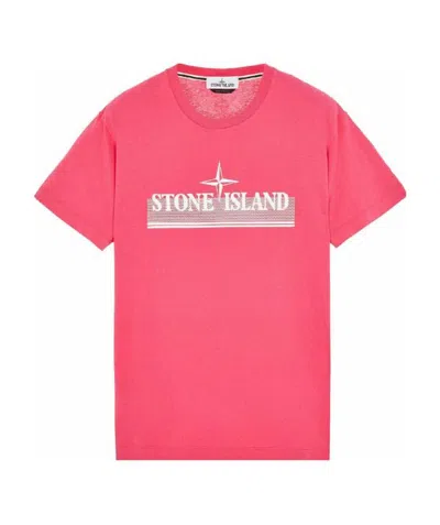 Stone Island Short-sleeved Round Collar T-shirt In Pink