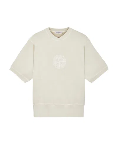 Stone Island Short-sleeved Round-necked Sweater In White