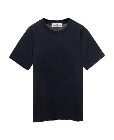Stone Island Junior Logo-embroidered Crewneck T-shirt In Blue
