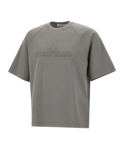 Stone Island Logo-patch Raglan-sleeve T-shirt In Gray