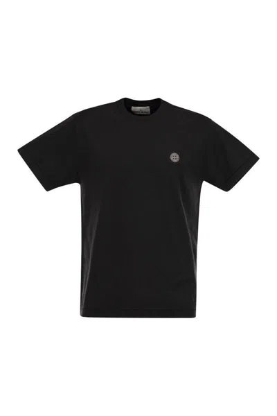 Stone Island Short-sleeved T-shirt With Compass Logo Patch In Black