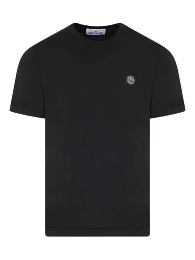 Stone Island Logo Cotton T-shirt In Black
