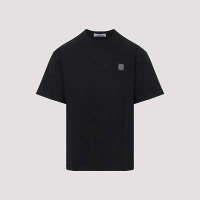 Stone Island Crew Neck Short Sleeve Logo Print T Shirt In Black